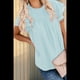 thumbnail image 5 of Blusa Informal de Corta con Cuello Redondo, Encaje, Crochet y Pompones para Mujer, Color Azul L, 5 of 7