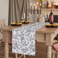 thumbnail image 2 of Blue Floral 70 Inch Table Runner, Farmhouse Vintage Flower Leaf Botanical Farmhouse Dresser Scarf Cotton & Linen Tablerunner for Dining/Kitchen Island/Holiday Party Décor 13" x 70", 2 of 9