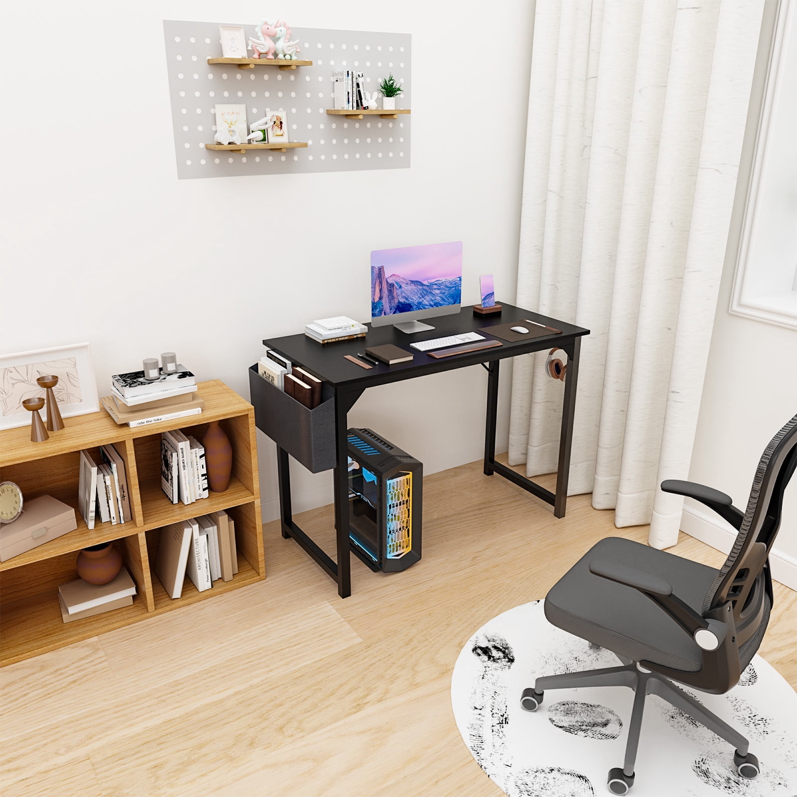 MAYEERTY 40in Computer Desk with Storage, Modern Writing Desk with Fabric Drawers for Home Office, Rustic