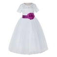 thumbnail image 2 of Ekidsbridal Girl Pageant Flower Girl Dress - White Lace Short Sleeve with Bow Sash LG2T-A (Size: 2-12), 2 of 3