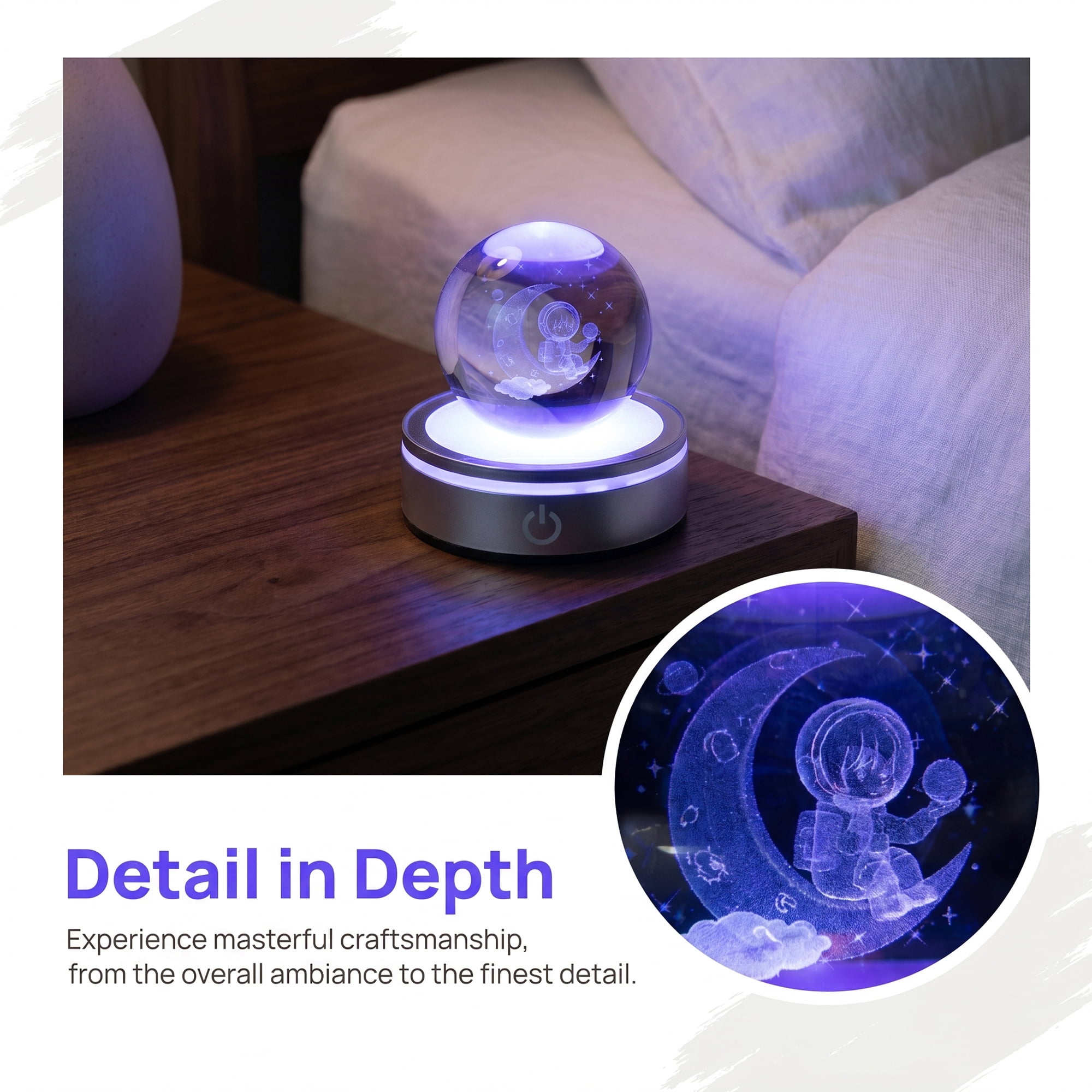 Unique Bargains Crystal Ball Figurine 3D Glass Ornament Purple B 2.4" x 2.4" x 3.3"