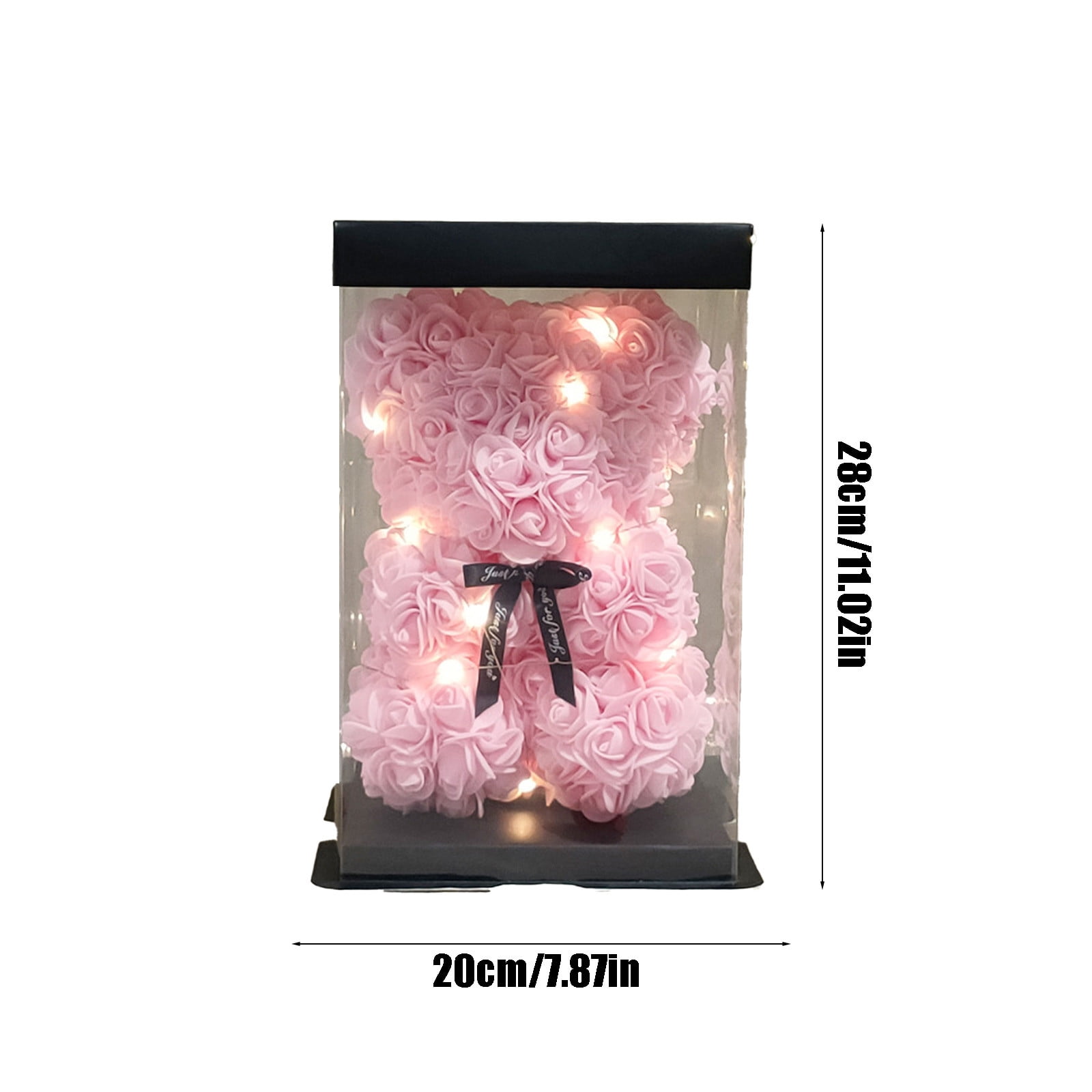 Lksixu Rose Flower Bear, Valentine's Gifts for Her Artificial Rose Flowers Teddy Bear with Lights and Box, Romantic Handmade Foam Flowers Bear Statues for Christmas Birthday Valentine's Day