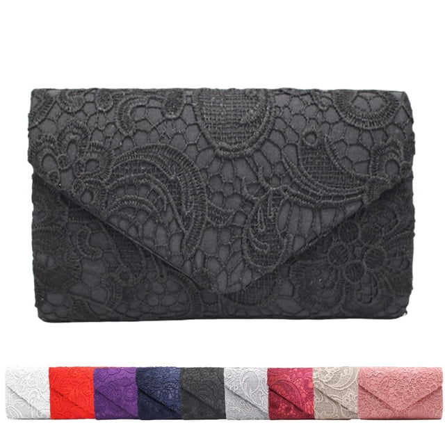 CHOK Lace Floral Envelope Handbag Evening Bag Wedding Bride Party Bag Coin Purses-White