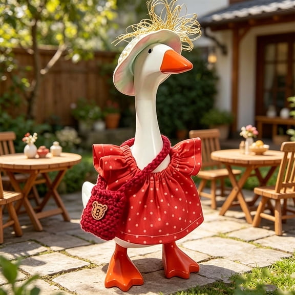 SHENGXINY Desk Goose Outfit, Hat Dress Handbag Summer Set Goose Clothes for Tabletop Entryway Home Decor