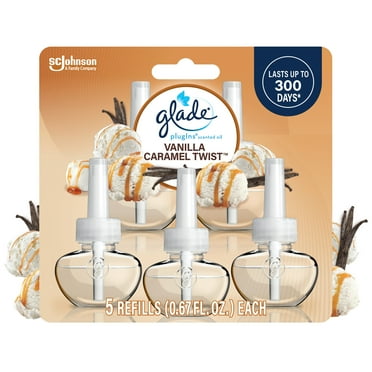 Glade PlugIns Air Freshener Refills, Mothers Day Gifts, Vanilla Caramel Twist, Infused with Essential Oils, 0.67 oz, 5 Count