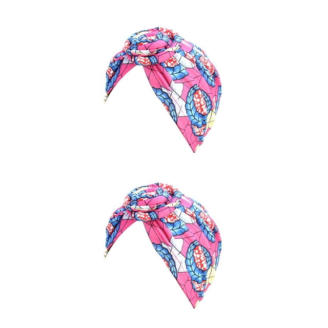 Sonducket Estilos bohemios turbantes para mujer diseño elástico diadema preatada gorra plisada Skullcap moda sombreros Swirly Headcover rosered Rosa roja 2piezas Sonducket CBP206604