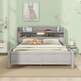 thumbnail image 2 of HICOMILA Full Size Bed with Safety Guardrails and Storage Headboard, Wood Platform Bed Frame with Shelves and Built-in LED Light, Antique Grey, 2 of 9