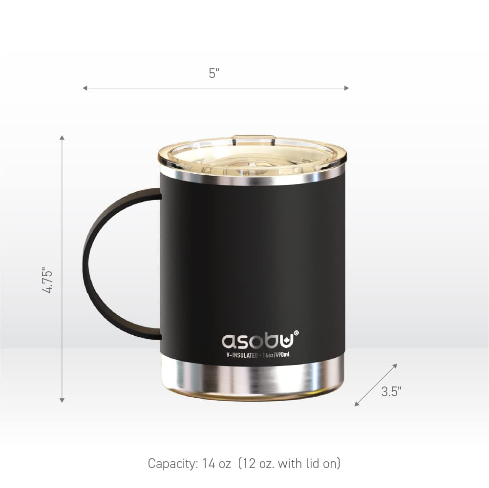 AdNart Ultimate Stainless Steel Ceramic Inner Coating Insulated Mug 12 oz, Black