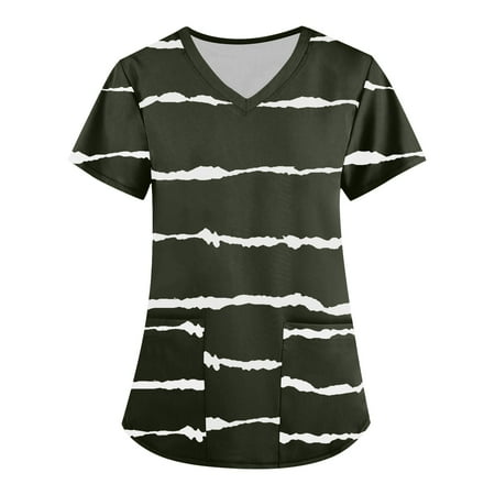 

CHMORA Scrub Tops for Women — Classic Fit 1 Pocket Four-Way Stretch Anti-Wrinkle Women’s Medical Scrub Top Army Green L