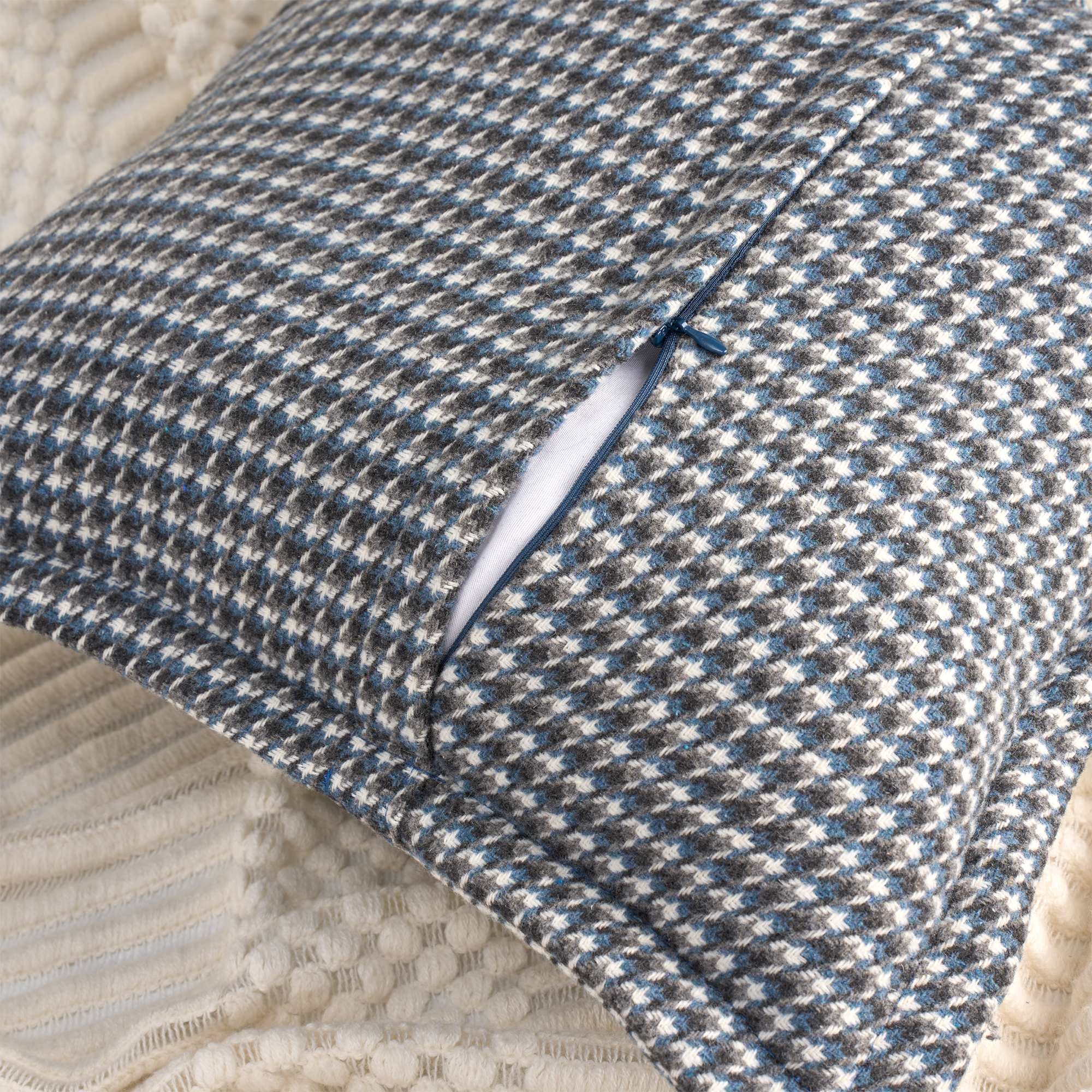 Unique Bargains Soft Houndstooth Throw Pillow Covers Set of 2 Blue 18" x 18"