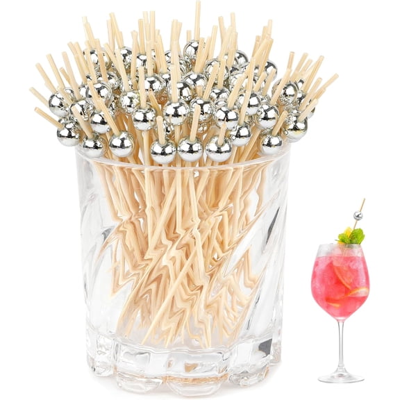 Cocktail Picks Flavored Toothpicks 100PCS White Pearl Fancy Toothpicks for Appetizers 4.7in Cocktail Toothpicks Wood Bamboo Toothpicks Cocktail Picks for Drinks Long Toothpicks Skewers for Appetizers