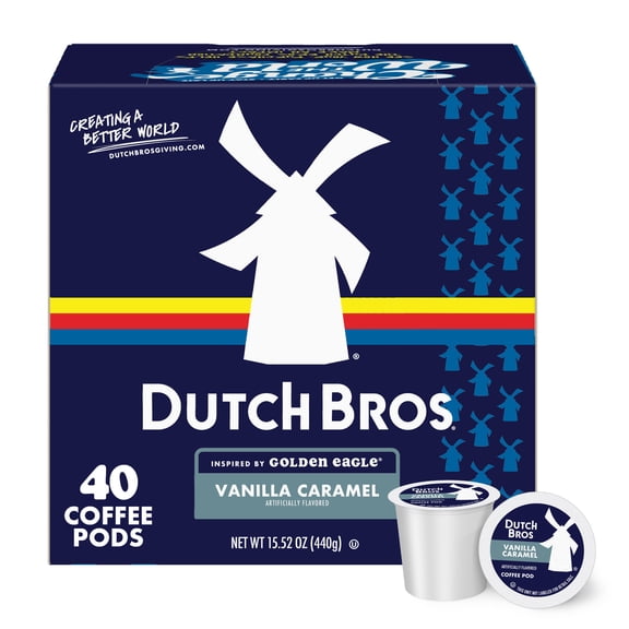 Dutch Bros Vanilla Caramel Flavored Coffee Inspired by Golden Eagle®, 40 Count, Medium Roast, Single Serve Coffee Pods for Keurig K-Cup Brewers