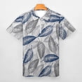 thumbnail image 3 of Navy Blue Grey Leaf Men Zipper T-shirt Summer Casual Short Sleeve T-shirt Top, 3 of 7
