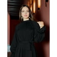 thumbnail image 2 of PAOLA RIBONI Modest Simple Brown Satin Dress With Stylish Sash Full Sleeves Round Neck Elegant Design Ideal For Women Who Appreciate Timeless Fashion, 2 of 10