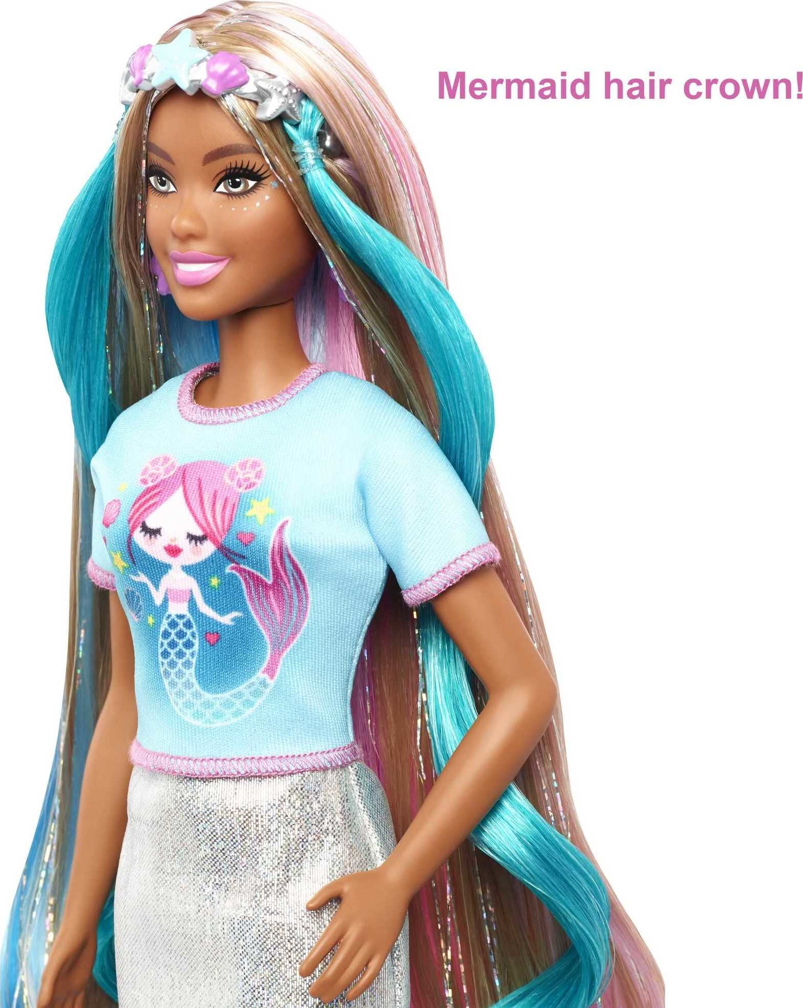 Barbie Fantasy Hair Fashion Doll with Colorful Brunette Hair