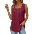 thumbnail image 2 of Tittly Tank Tops Vest for Women Summer Vest Loose Pleated Square Neck Sleeveless Top Curved Hem Loose Large Size Women's Top Womens Tops Vest Tops for Women Wine S, 2 of 5