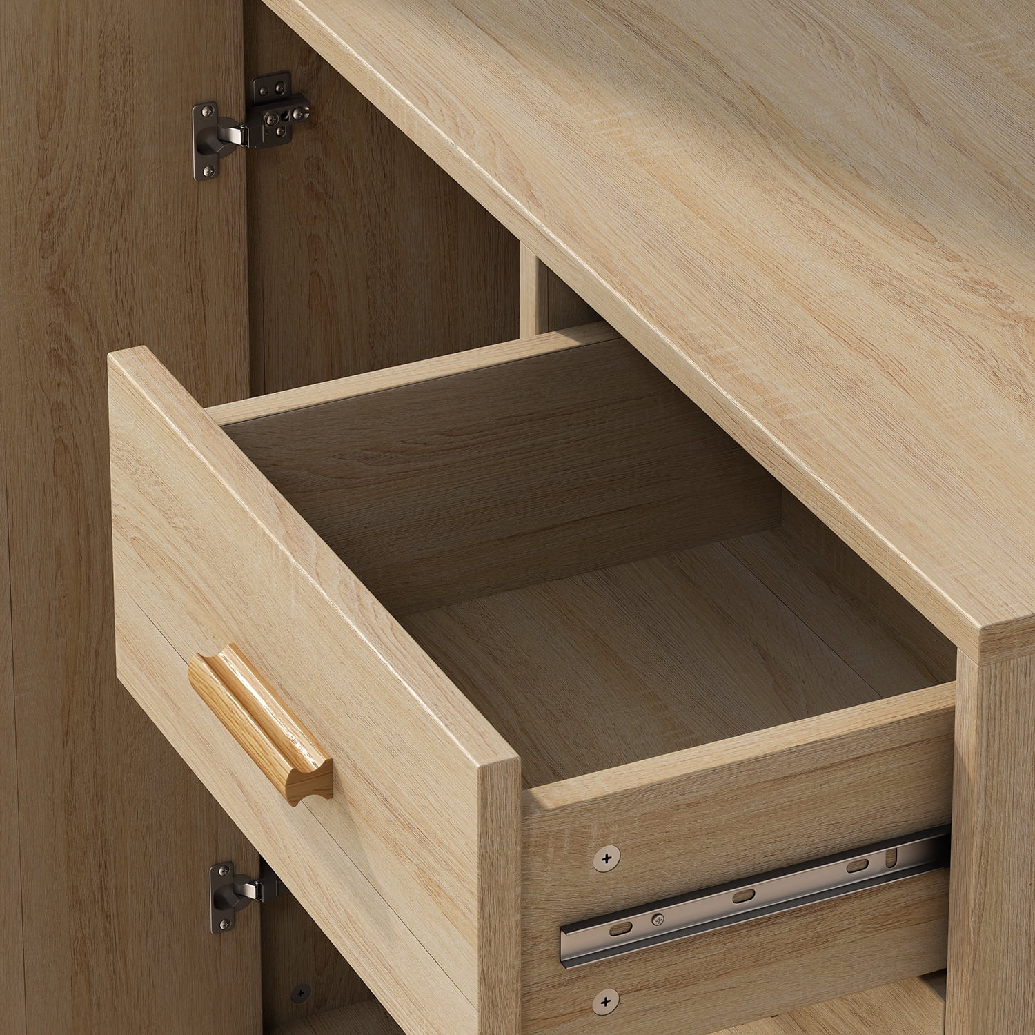 Kadyn 4 Drawers Rattan Cabinet, Modern Dresser with Rattan Door, Accent Storage Cabinet for Living Room, Natural