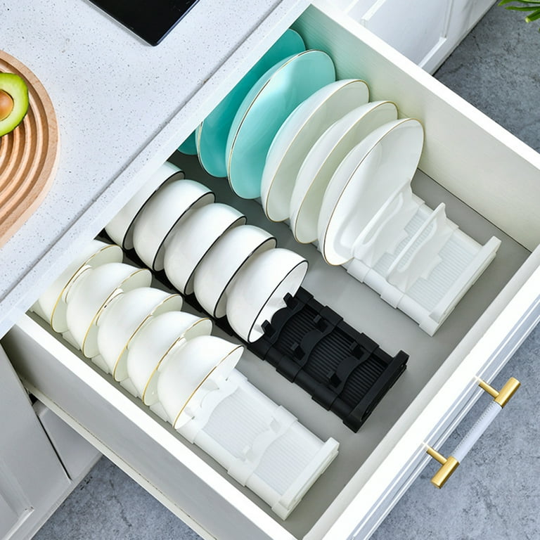 Travelwant Plate Organizer for Kitchen Cabinets Drawer Black Dish Rack  Plate Stand Stacker for Inside Cabinet, Adjustable Dividers Keep Organized,  Save Space 