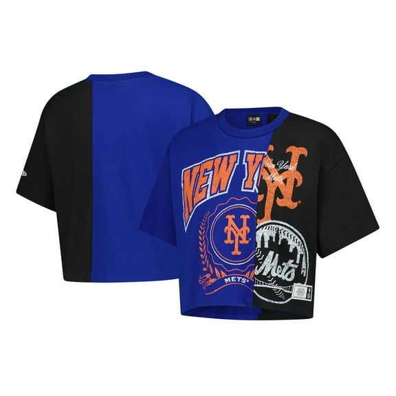 Women's New Era Blue New York Mets Upcycled Colorblocked Boxy Cropped T-Shirt