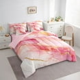 thumbnail image 4 of Feelyou Fashion Abstract Stripe Twin Bedding Sets 7-Piece for Adult, Chic Marble Ombre Bedding Comforter Set, Watercolor Art Pink Reversible Sheet Sets, Super Cozy Room Decor, 4 of 8
