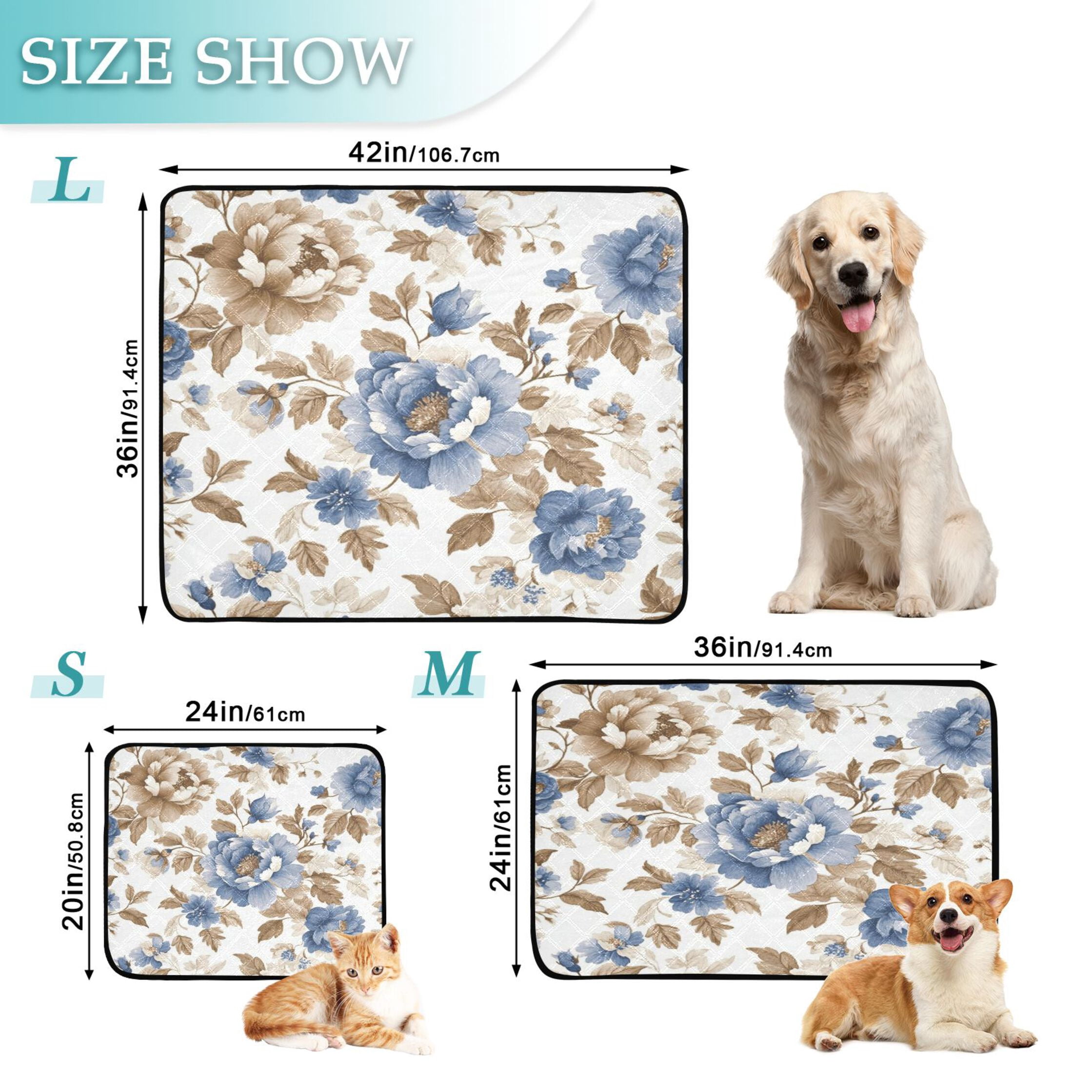 Qxltty Blue Peonies Dead Leaves Cat litter Pads Pet Set of 3 Diaper Mats Center Anti-leakage Layer Absorbent Soft and Comfortable