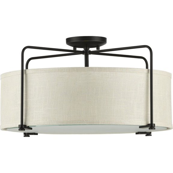 P350110-020-Progress Lighting-Kempsey - 11 Inch Height - Close-to-Ceiling Light - 3 Light - Flat Round Shade - Line Voltage-Antique Bronze Finish
