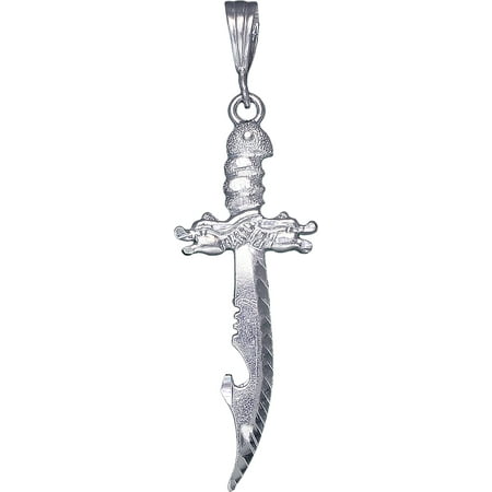 - Sterling Silver Dragon Sword Charm Pendant Necklace with Diamond Cut Finish and 24 Inch Figaro Chain