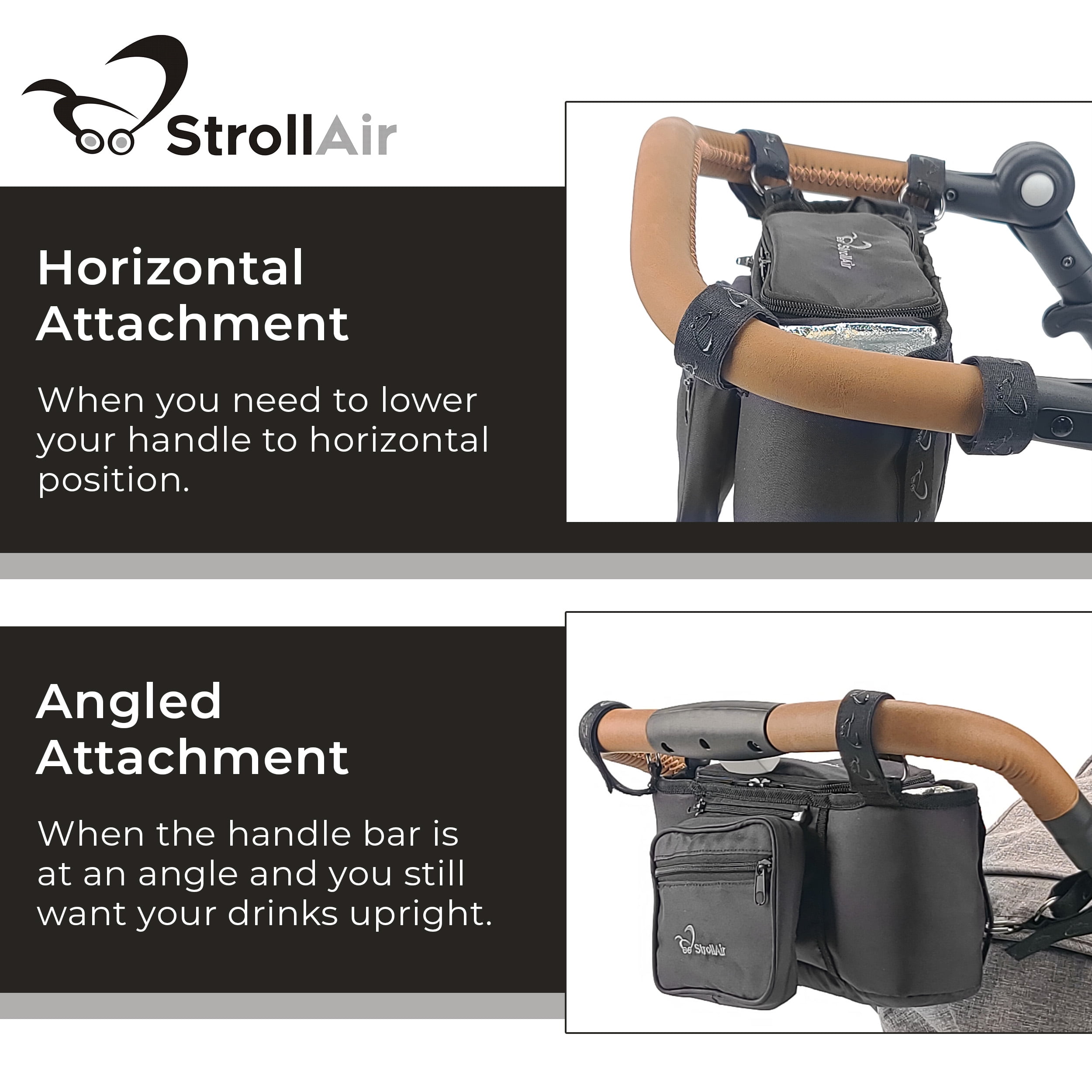 StrollAir - Universal Organizer for Single Strollers - Compatible with CosmoS, SOLO, Nuna, Baby Jogger, Bumbleride, Uppababy, Bugaboo - Black (Black)