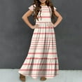 thumbnail image 5 of Spazoro Kids Girls Dresses, Striped Round Neck Short Sleeve Fashion Princess Dress for Child Girls Beige Size 7-8T, 5 of 7