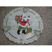Fabric Doily round Christmas decor Santa Claus embroidered lace (15")