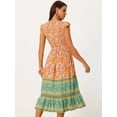 thumbnail image 4 of Unique Bargains Women's Floral Flutter Sleeve Smocked High Waist Flowy Boho Dress S Orange, 4 of 6