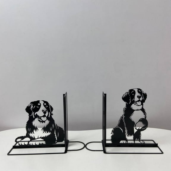 Craftnamesign Custom Bernese Mountain Dog Metal Bookends, Bookshelf Decor, Book Stand