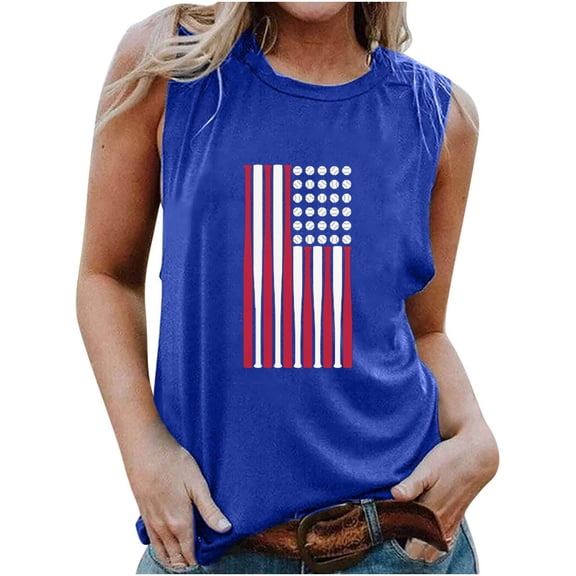 Independence Day Tank Tops for Women, Summer Womens 4Th of July Sleeveless Shirts American Flag Printed Camisole Retro Patriotic T-Shirts Workout Going Out Tunics Outfits