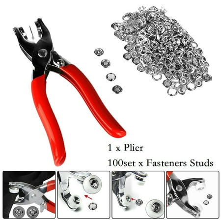 

RANMEI 100pc 9.5mm Metal Sewing Prong Rings Buttons Press Studs Pliers Snap+Clip Pliers