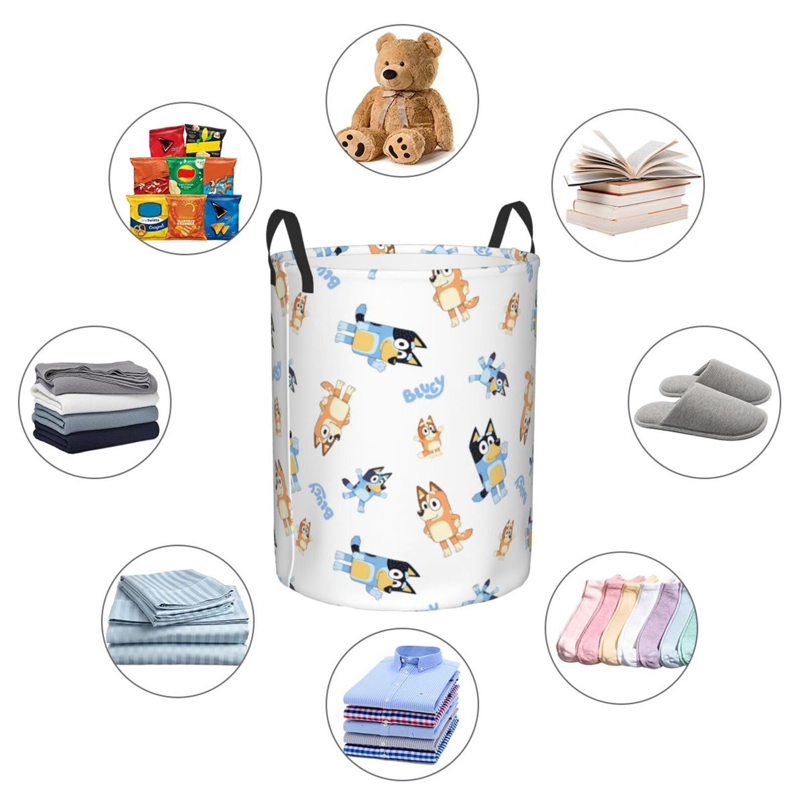 Johaoi Bluey Pattern Round Large Laundry Basket -Storage Basket - Toy Storage Basket, Perfect as Hamper, Kids Room Storage, and Toy Containment-Medium