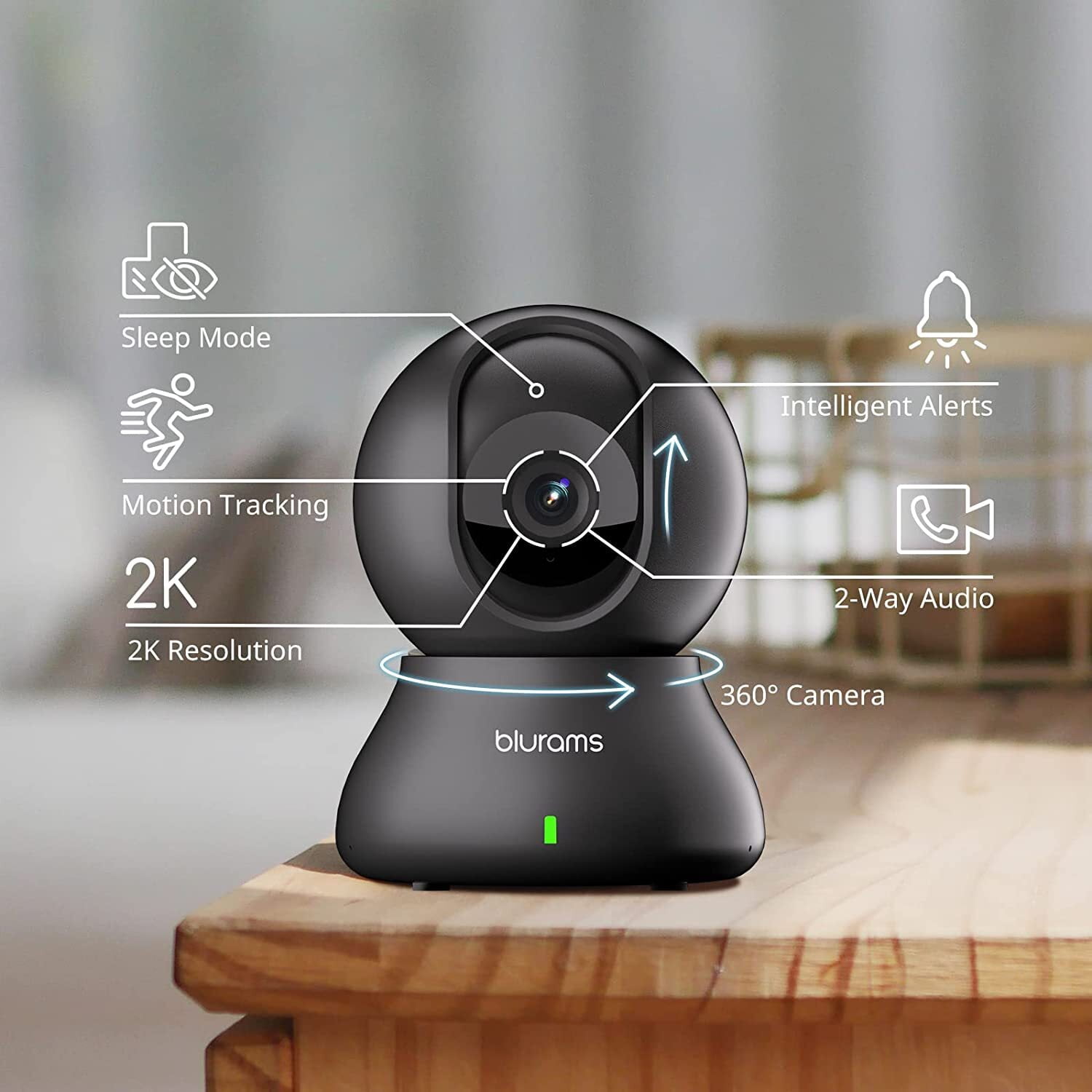 Security Camera 2k, Blurams Indoor Pet Monitor Dog Camera 360-degree, Baby Monitor Camera, Home Security Motion Tracking with 2-Way Audio, Night Vision, Works with Google Assistant and Alexa