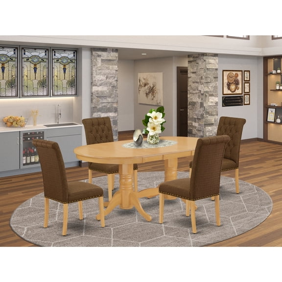 Neo-Classical Dining Set - 5 Piece Oval Table4 Parson Chairs - Oak Finish