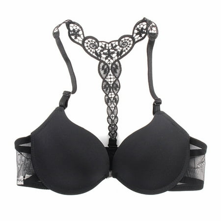 

Pretty Comy Women Push Up Front Fastening Closure Y-shape Racerback Lace Bra Bralette 3/4 Cup