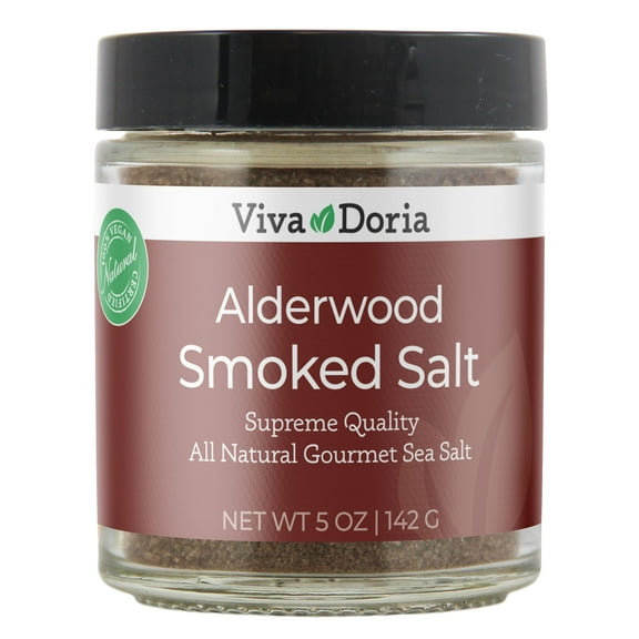 Viva Doria Alder Smoked Sea Salt, Alderwood Smoked Salt, Fine Grain, 5 Oz Glass Jar