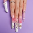 thumbnail image 4 of B105 Pink Bear Long Press on Nails | 3D Cute Crystal Acrylic Nails | Sweet Glitter Pink & White Ombré French Extra Long Stiletto False Nails Kit M, 4 of 4