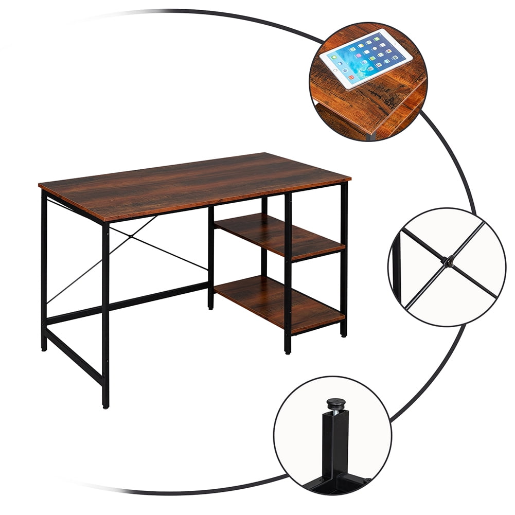 Private Jungle Writing Computer Desk 47", Home Office Study Desk with 2 Storage Shelves on Left or Right Side, Modern Simple Style Wood Table Metal Frame for PC Laptop Notebook