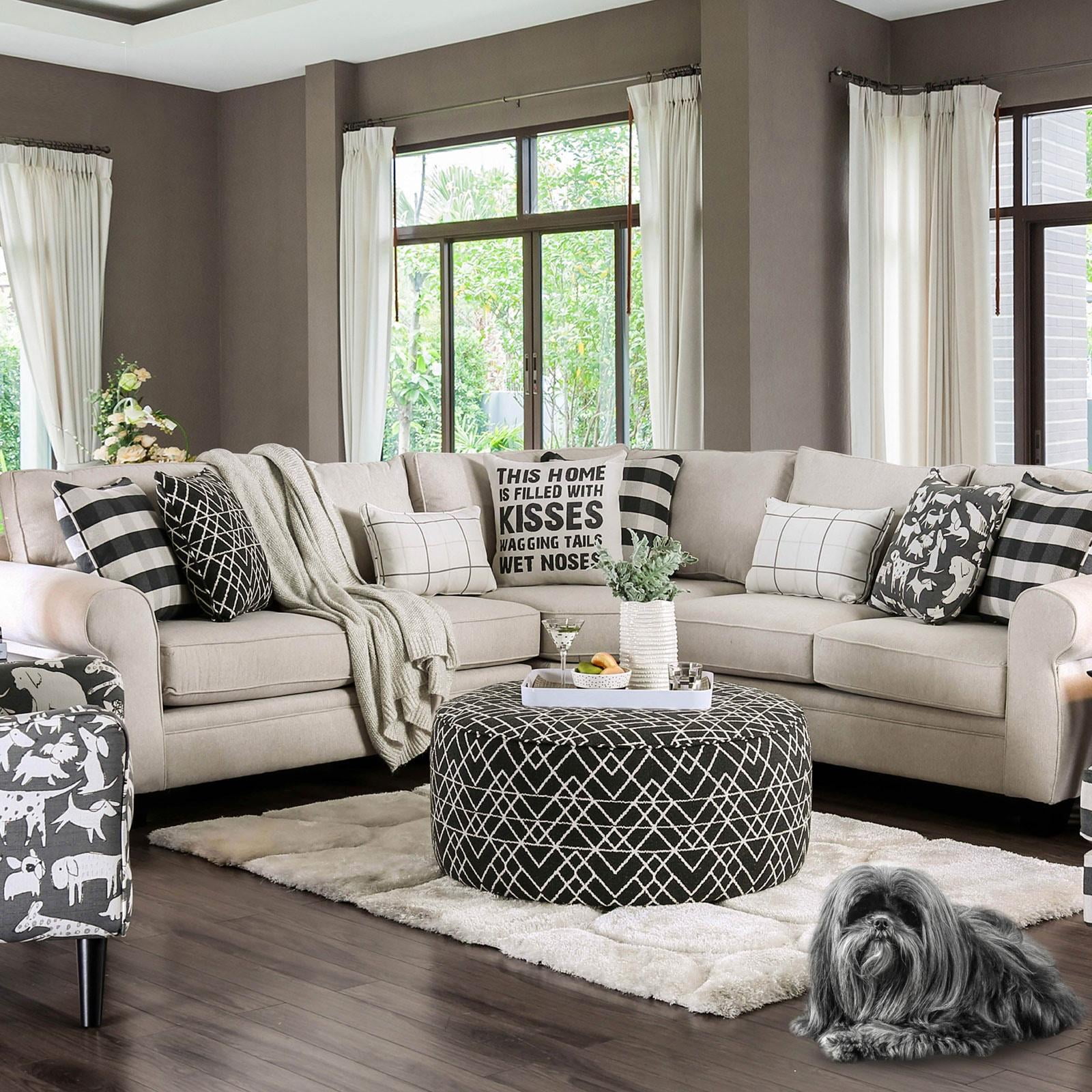 Contemporary Ivory & Pattern Living Room Set 3pcs Furniture of America