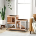 thumbnail image 2 of PawHut Rabbit Hutch, Indoor Bunny Cage with Wheels, Run, Tray, Yellow, 2 of 10