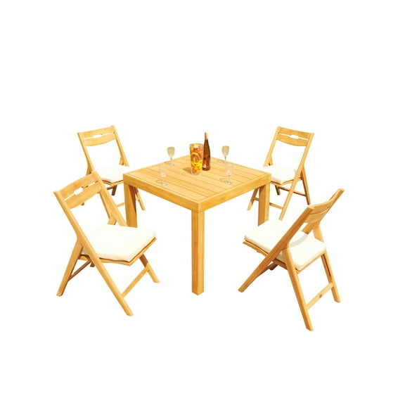 Grade-A Teak Dining Set: 4 Seater 5 Pc: 36" Square Table And 4 Surfliner Folding Reclining Arm Chairs Outdoor Patio WholesaleTeak #51SL0805