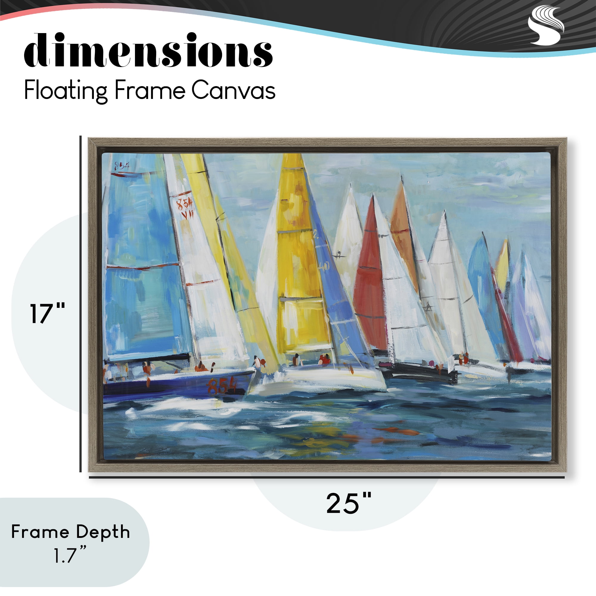 Stupell Industries Colorful Sails Coastal Scene Brown Framed Floater Canvas Wall Art, design by Lorenzo Collective