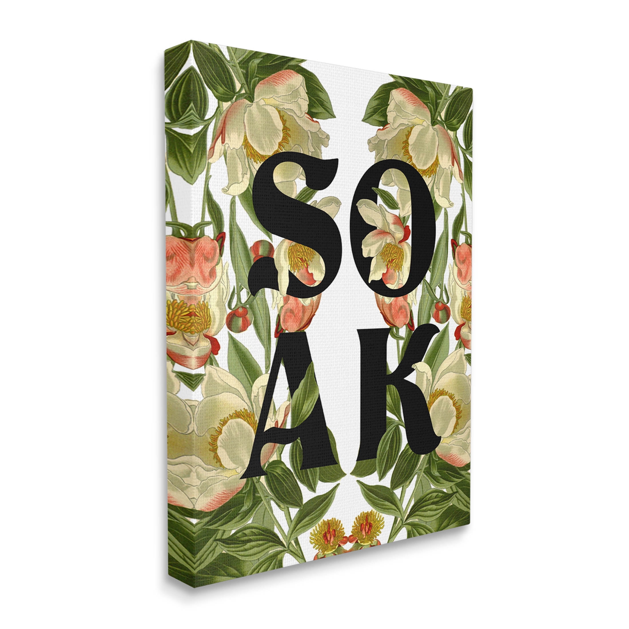 Soak Bathroom Floral Sign Botanical & Floral Graphic Art Gallery Wrapped Canvas Print Wall Art