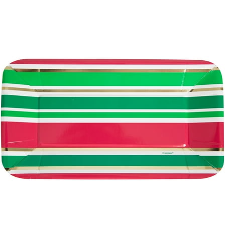 Shell Appetizer - Foil Rectangle Paper Appetizer Chic Christmas Plates, 8ct