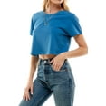 thumbnail image 3 of Women's Boxy Crop Top Round Neck Short Sleeve Casual 100% Cotton Cropped Tee T-Shirt (Small, Teal), 3 of 8