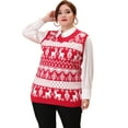 thumbnail image 3 of GRACE & GRANDEUR Women's Plus Size Houndstooth V Neck Vest Sweaters 2X Red, 3 of 6