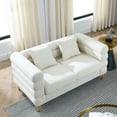 thumbnail image 3 of 60" Loveseat Sofa, Modern Upholstered 2-Seater Sofa with 2 Throw Pillows and Golden Metal Legs, Comfort Fabric Sectional Sofa for Living Room Bedroom Office, White Teddy, 3 of 9